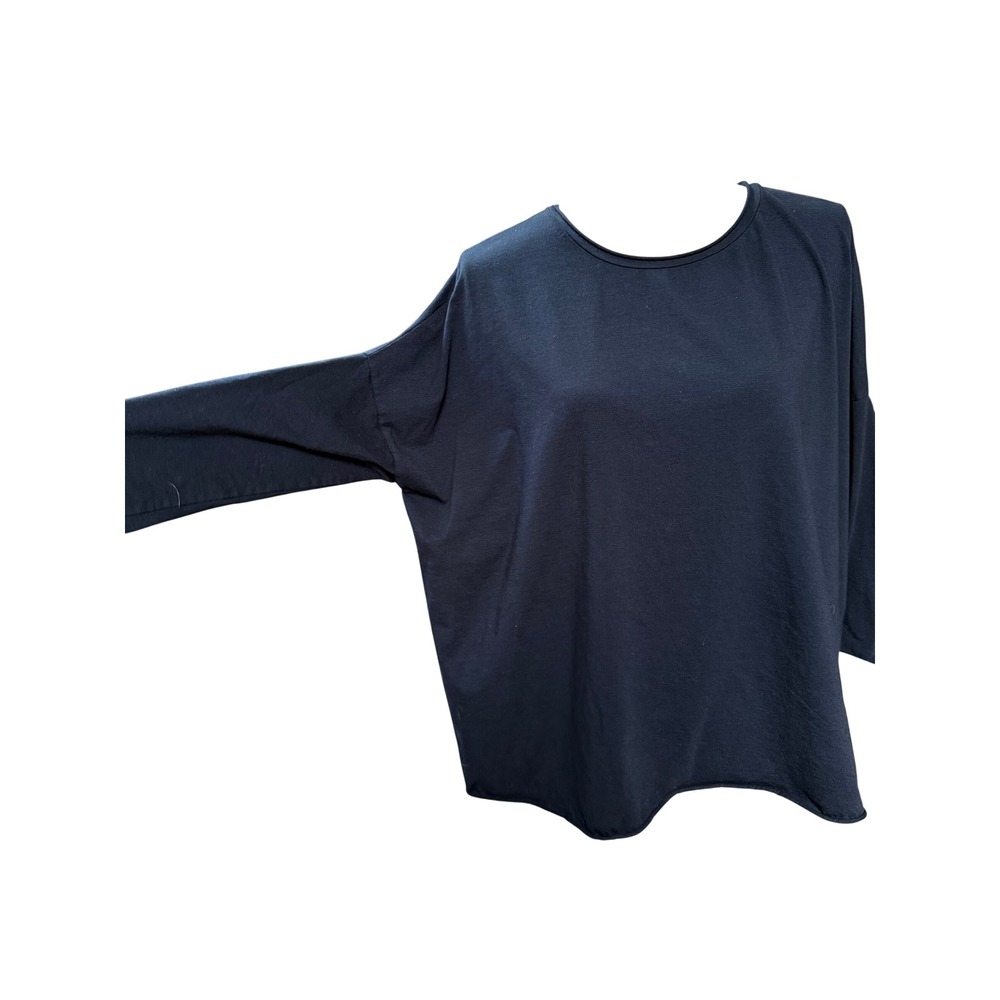 Labo.Art Navy Blue Oversized Cotton Top‎ 2 Med Boxy Long Tight Sleeve Minimalist - Picture 2 of 10